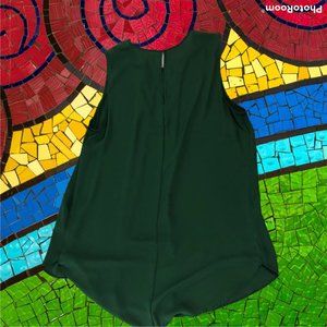 H&M SZ 14 Green Sleeveless Blouse Flowy Hi Low
